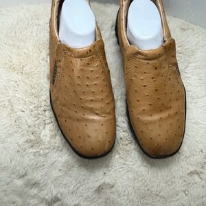 Roper Mens Tan Ostrich Print Leather Slip‎ On Loafers Casual Shoes Comfort